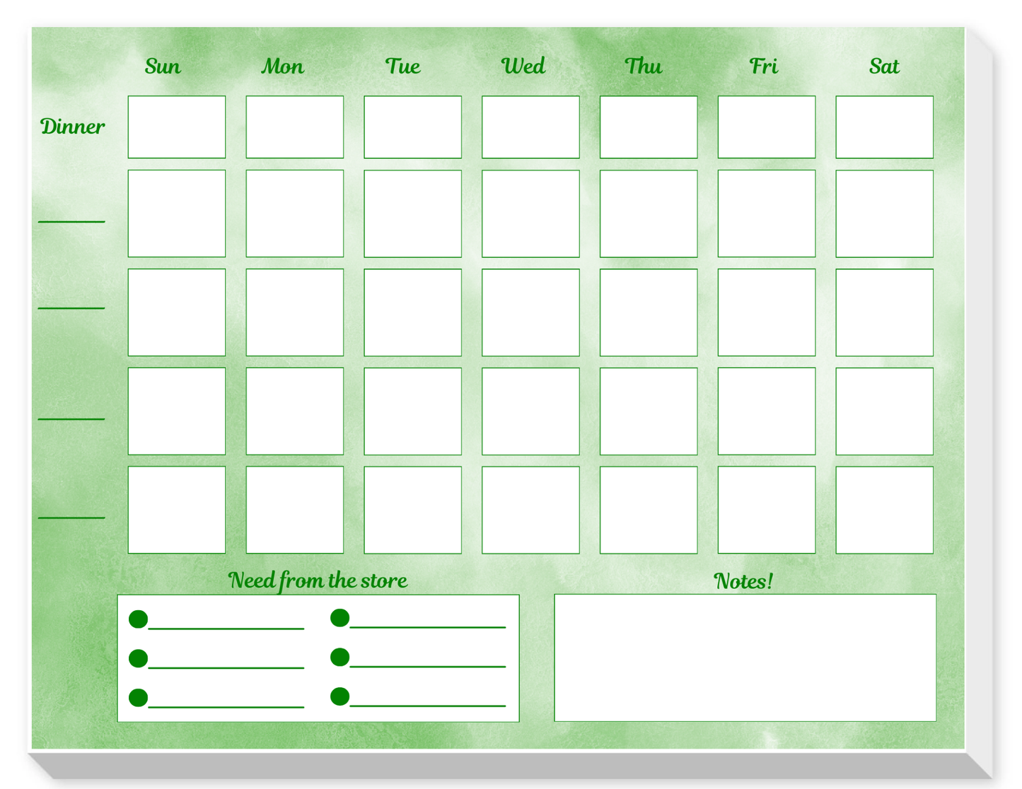 Green Weekly Planner Pad