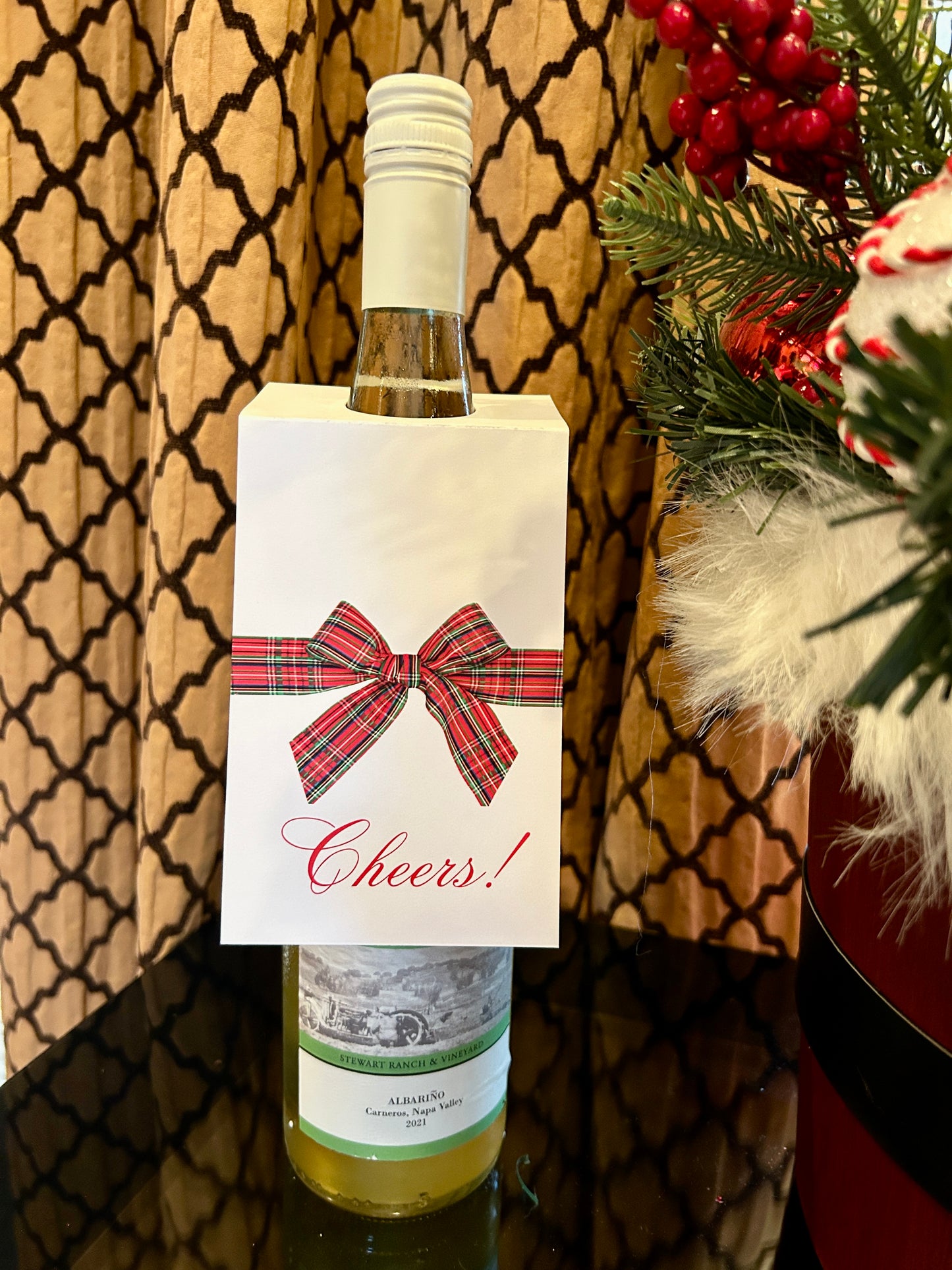 Plaid Bow Bottle Tag